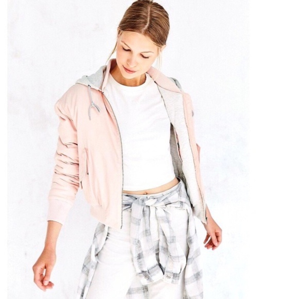 Urban Outfitters Hooded Pink Bomber Jacket